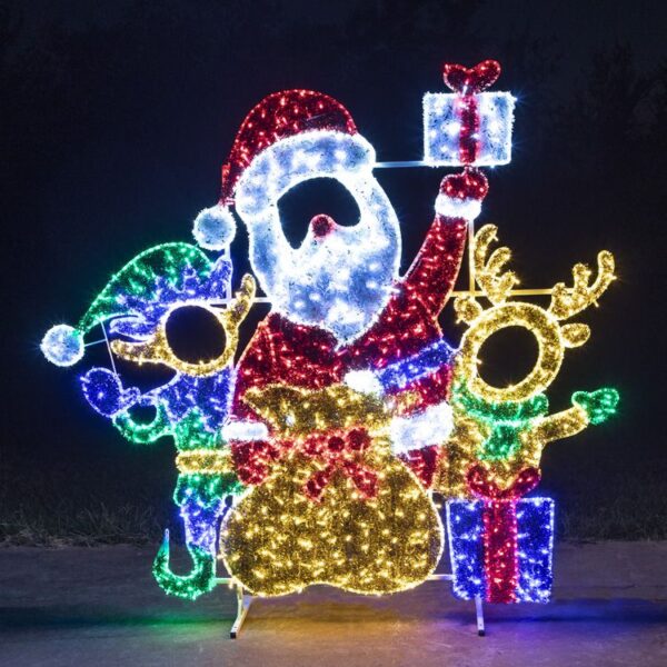 6' Santa, Elf and Reindeer with Presents