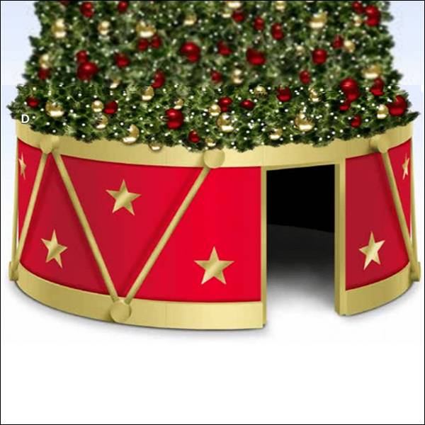 Tree Drum - Walk Thru - 8' ft. Drum Style Base Skin with Caps, PVC Ropes and Gold Vinyl Star Graphics
