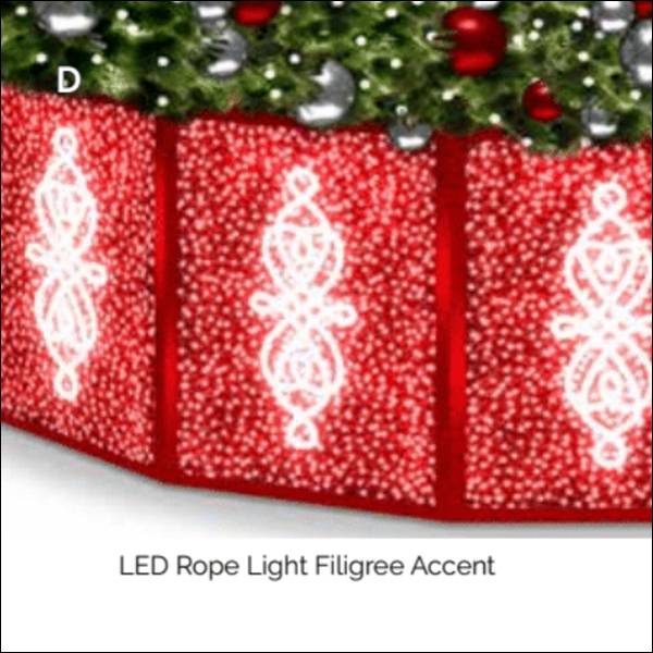 Tree Drum - 4' ft. Tall Flat Panel Tree Base Skin with PVC Mesh Lighting and LED Rope Light Filigree Accent