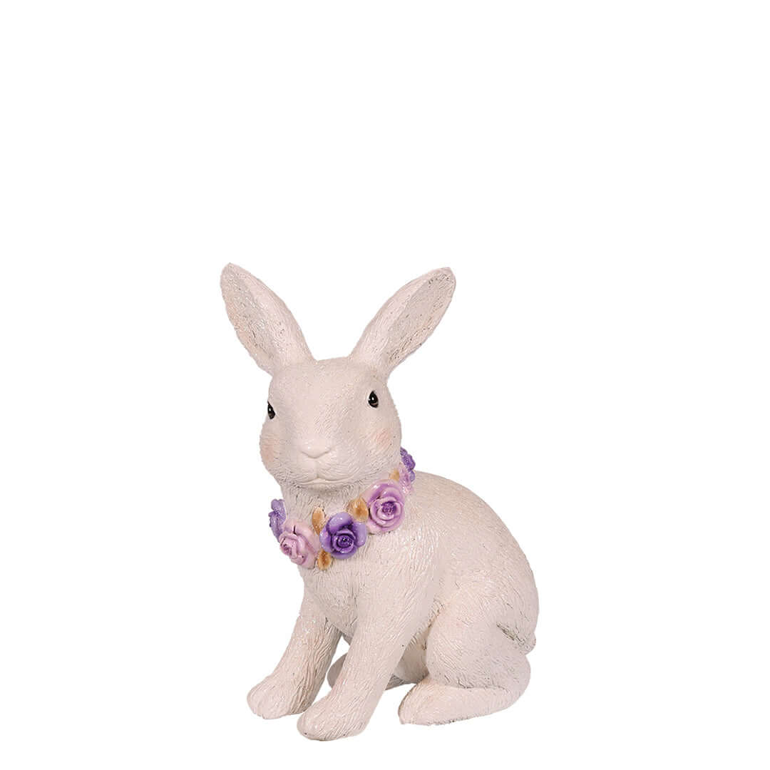 Easter White Bunny with Floral Necklace Statue