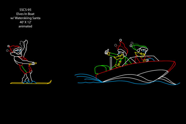 ELVES IN BOAT w/ WATERSKIING SANTA (animated)