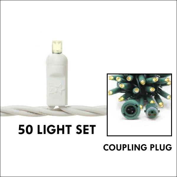 5mm LED - Warm White, 50L White Wire - Coupling Plug  (Case 24x)
