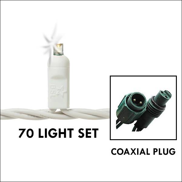 5mm LED - Warm White w/ Pure Twinkle, 70L White Wire - Coaxial Plug