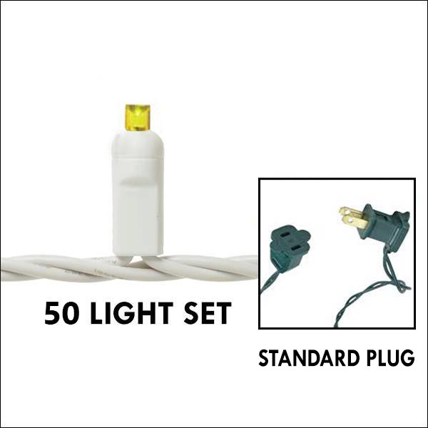 5mm LED - Yellow, 50L White Wire - 4in. Spacing - Standard Plug